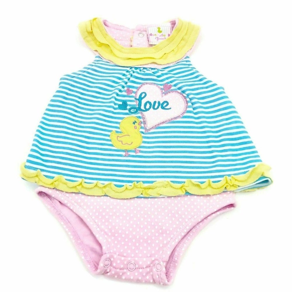 Baby Girl Short Bodysuit Summer Outfit Love Duck 3-6 M Duck.Duck Goose Pink Blue